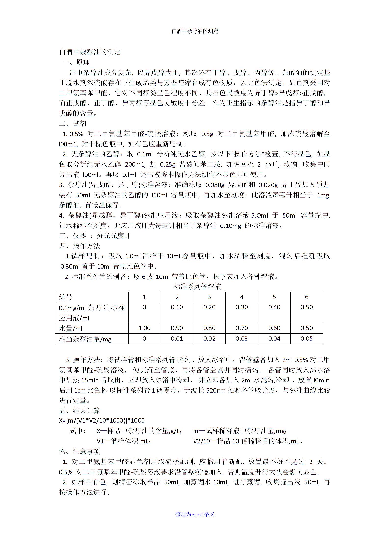 白酒中杂醇油的测定